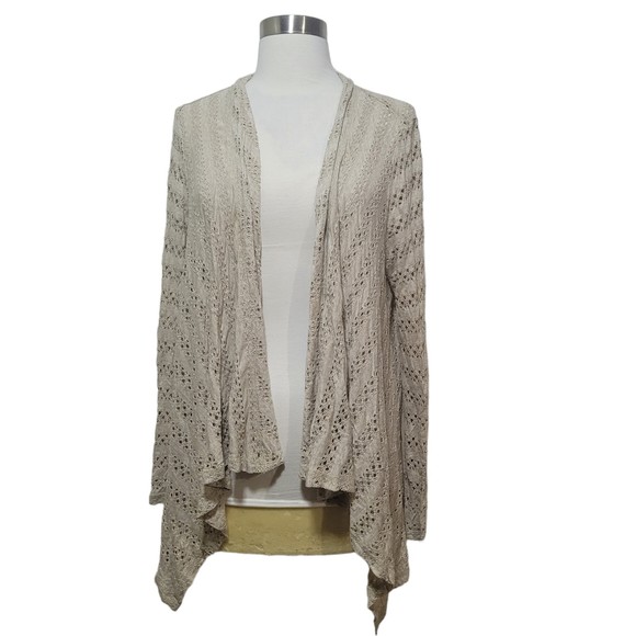 MiracleBody by Miraclesuit Boho Beige Open Front Knit Kimono Size Medium - Picture 1 of 7